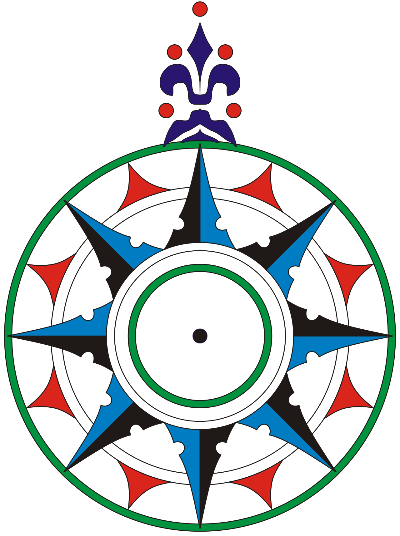 replica of compass rose in Pedro Reinel's nautical chart of 1504. It is the first known wind-rose to clearly represent the fleur-de-lys. The practise
