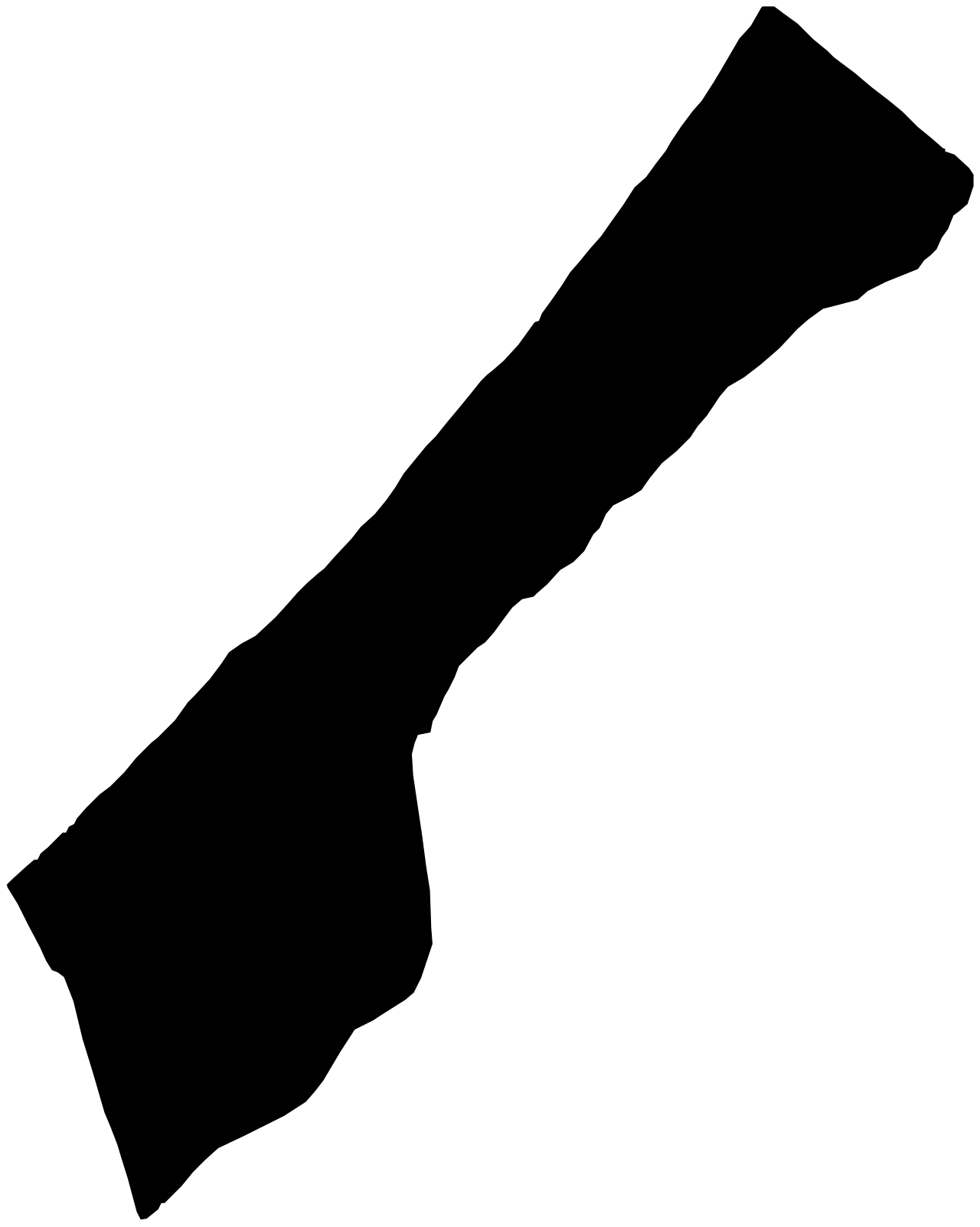 Shape of the Gaza strip as a black icon, of the Palestine flag. with a white outline.