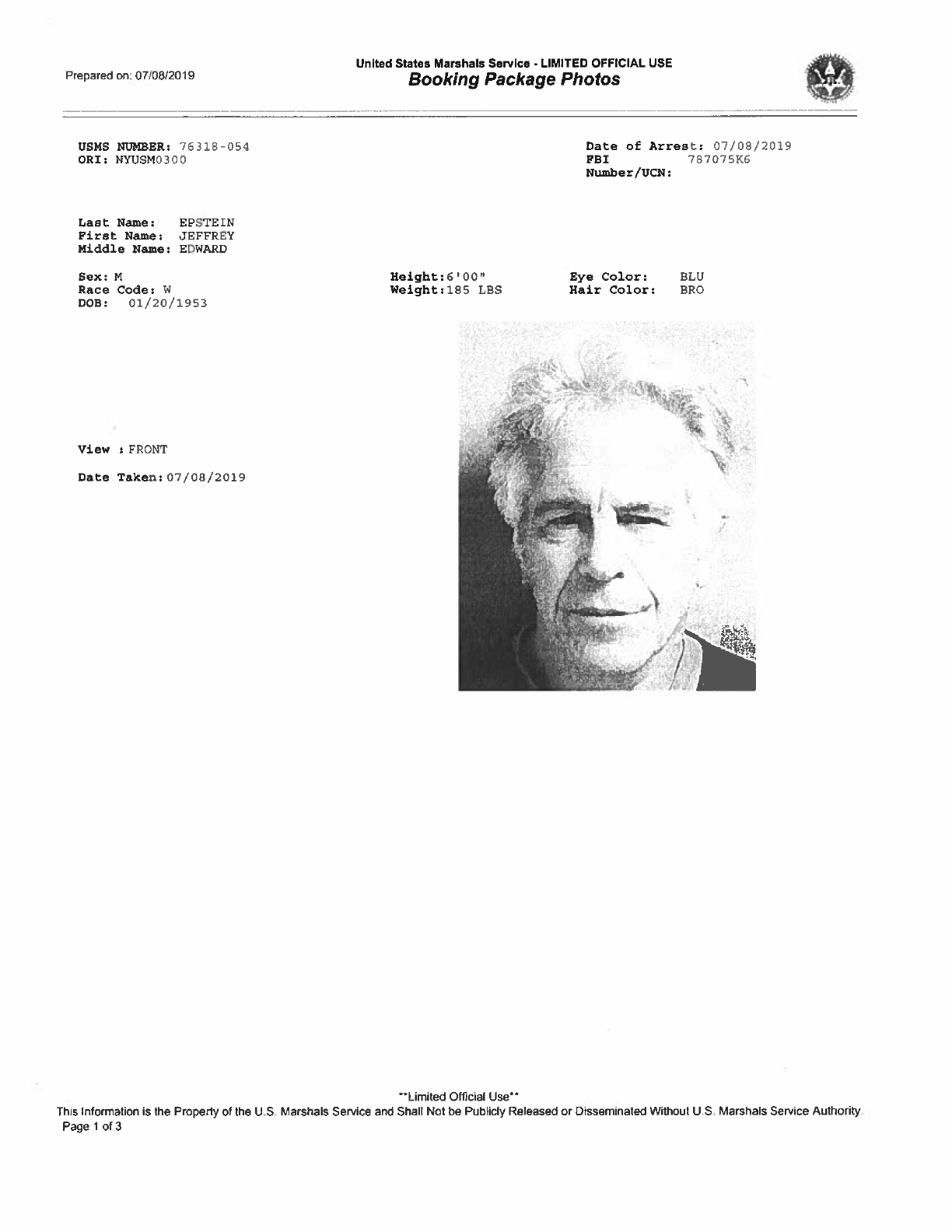 Mugshot of Jeffrey Epstein, front view, July 8 2019.png