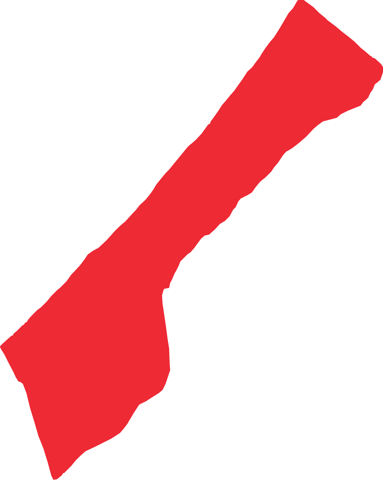 Red icon in the shape of the Gaza strip, no outline.