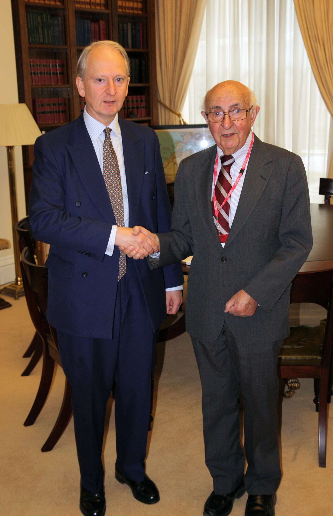 Foreign Office Minister Henry Bellingham meeting Judge Theodor Meron, President International Criminal Tribunal for the former Yugoslavia (ICTY) in Lo