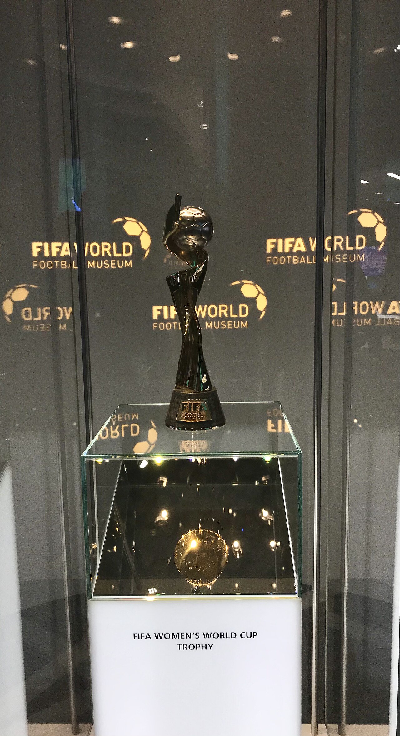 FIFA Women's World Cup Trophy at DisplayPort in FIFA World Museum, Zürich, Switzerland.